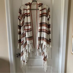 Boston Proper striped tassel hem open front cardigan